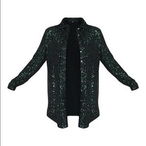 Emerald Sequin Green Oversized Shirt Blazer